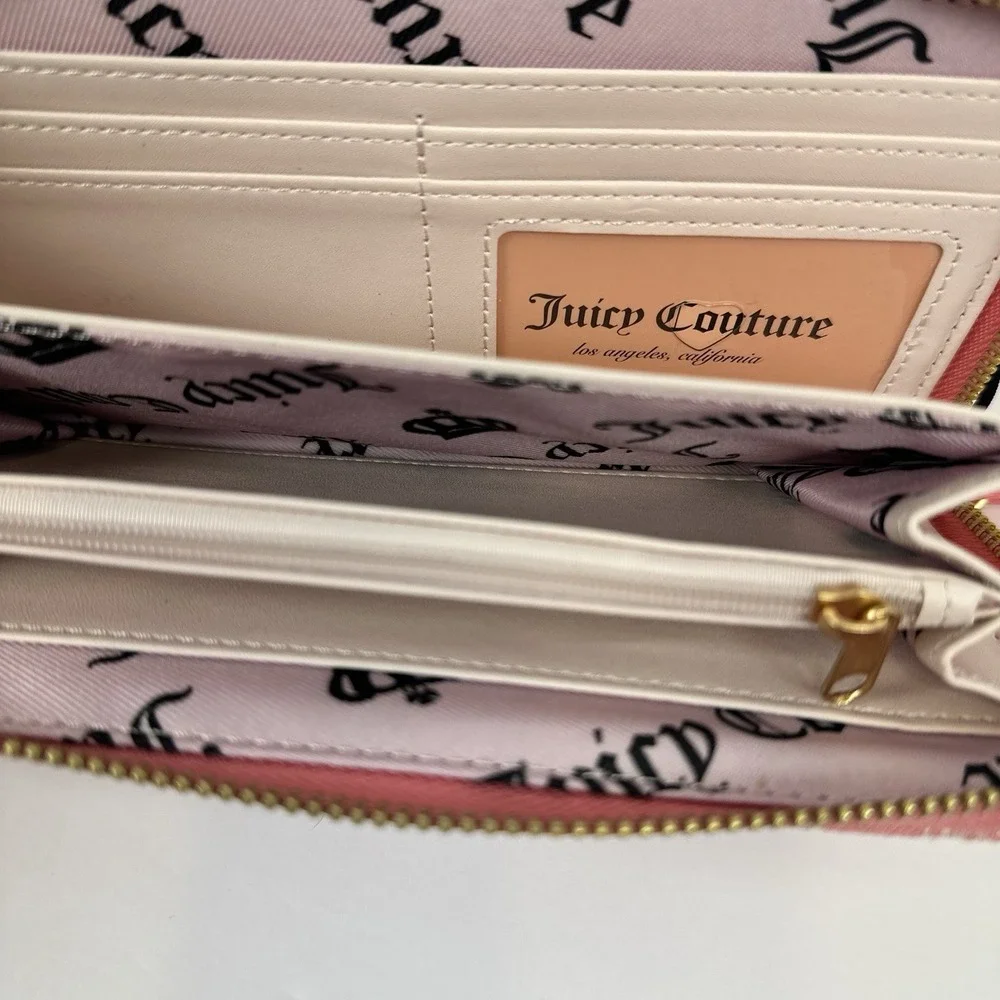 Juicy Couture Fan Club Crown Zip Around Wallet Wristlet Pink Scotty Dog NWT